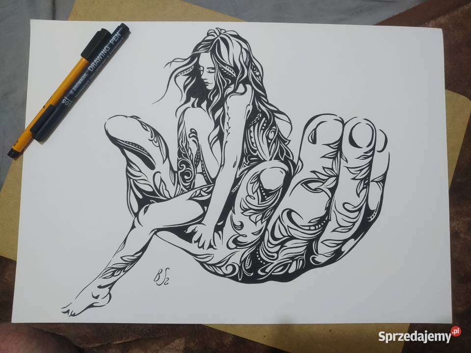 Rysunek na dłoni cienkopis blok tech A3 250 gm Warszawa sprzedam