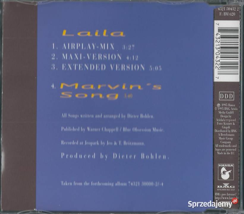Maxi CD Blue System Laila 1995 Hansa Brwinów
