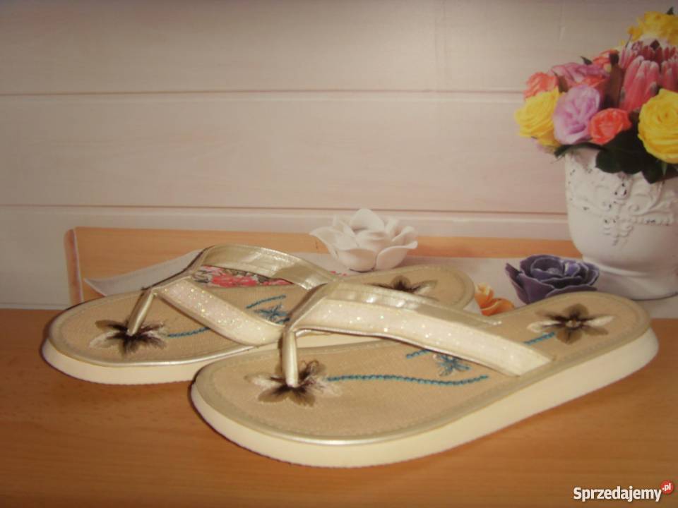 KLAPKIJAPONKI Z HAFTEM BEŻOWE LATO ROZMIAR 39 pianka Wrocław