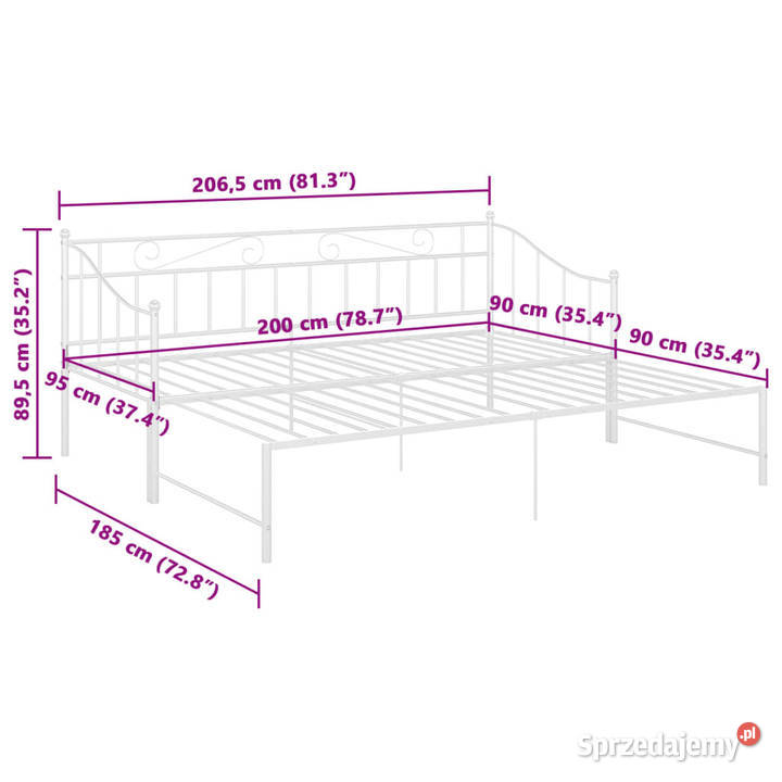 Sofa z wysuwaną ramą łóżka biała metalowa 90x200 Łóżka Warszawa sprzedam