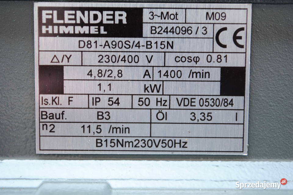 Motoreduktor 11kw 115obr z hamulcem FLENDER Pozostałe Kargowa