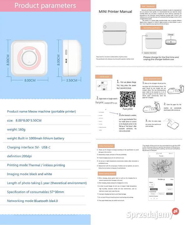 Mini drukarka przenośna termiczna papierowa Bydgoszcz
