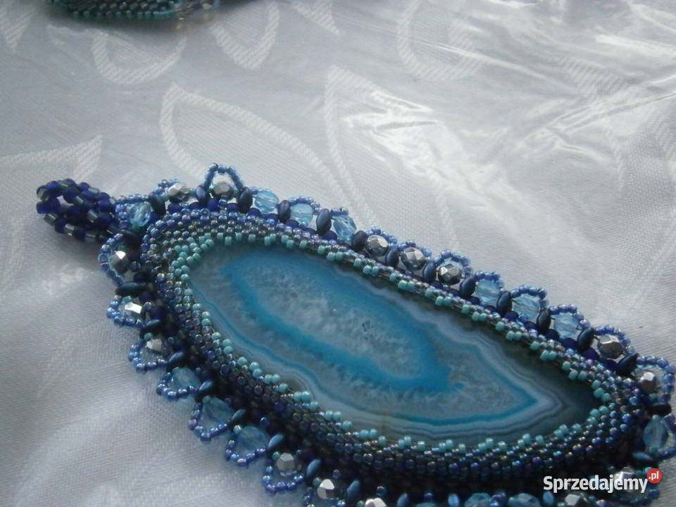Długi wisior agat niebieski beading Częstochowa sprzedam