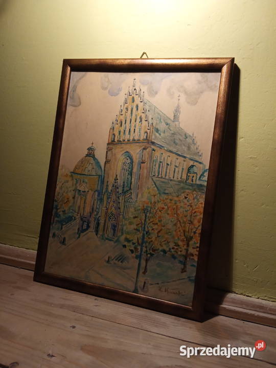 Stary obraz akwarela Kościół św Trójcy w Malarstwo Kraków