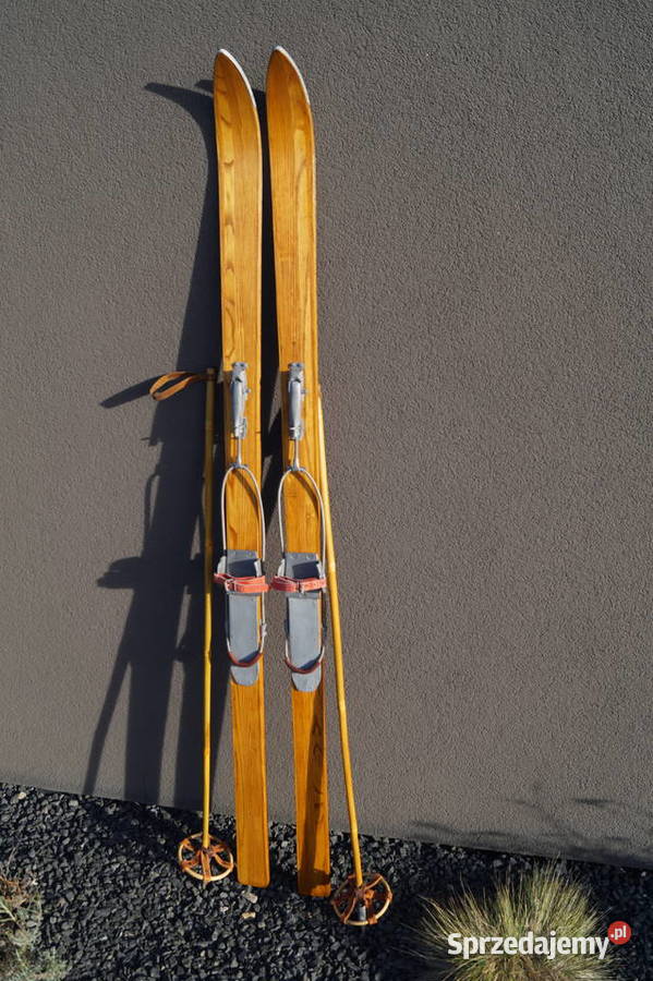 Stare narty drewniane 172 kijki w komplecie Pruchnik