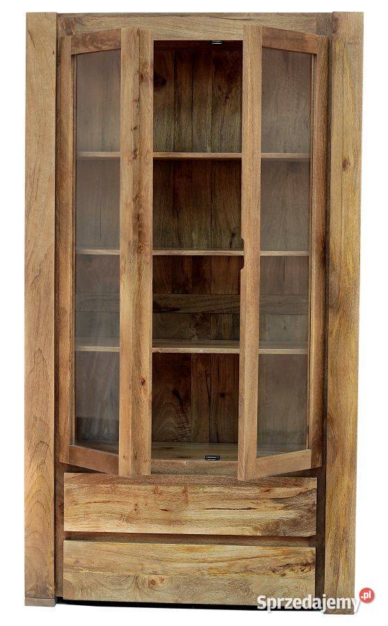 Duża przeszklona drewniana witryna z szufladami 109cm Lublin