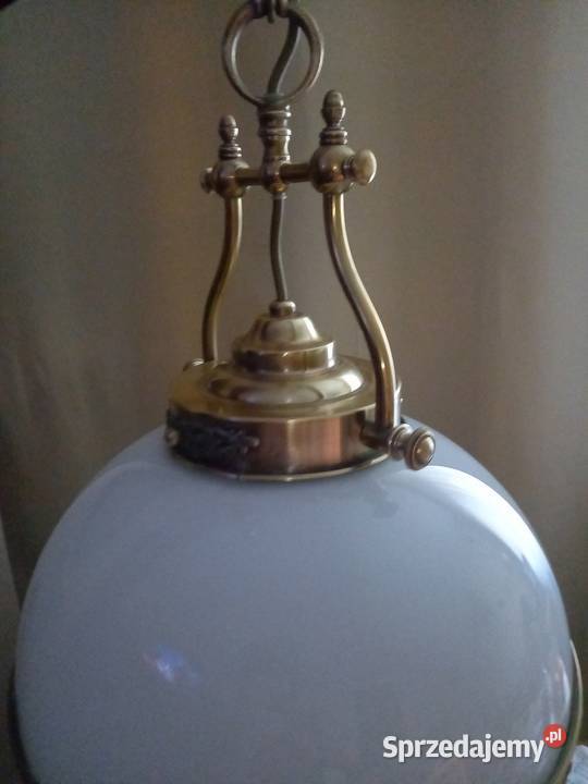 Wisząca mosiężna lampa z dużym kloszem łódzkie Skierniewice