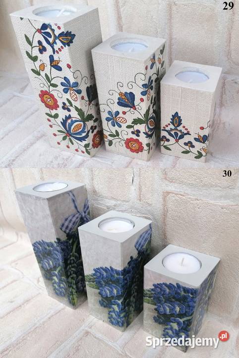 3 duże świeczniki Maki róże lawenda prezent odcienie zieleni mazowieckie Halinów