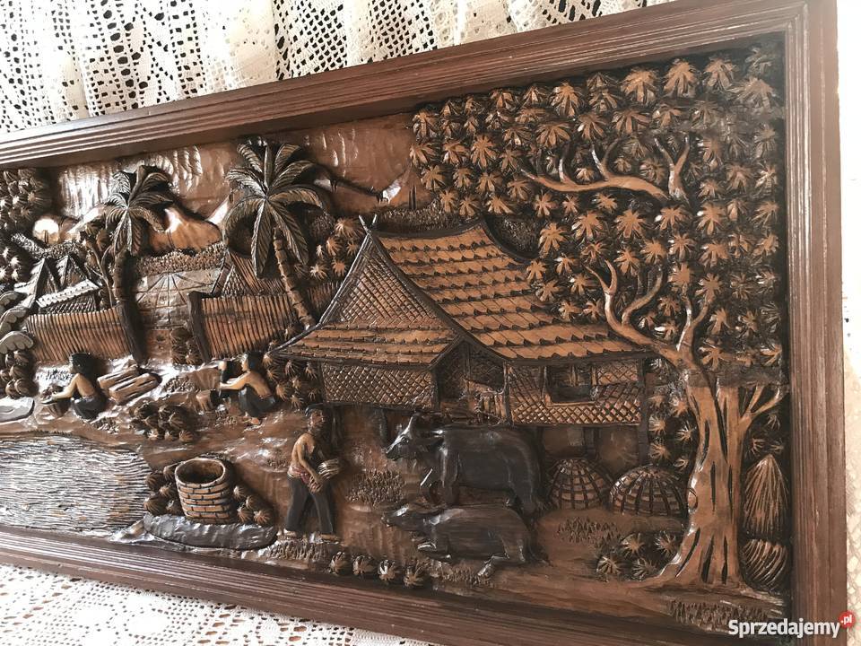Płaskorzeźba drewno kamforowe obraz relief handmade