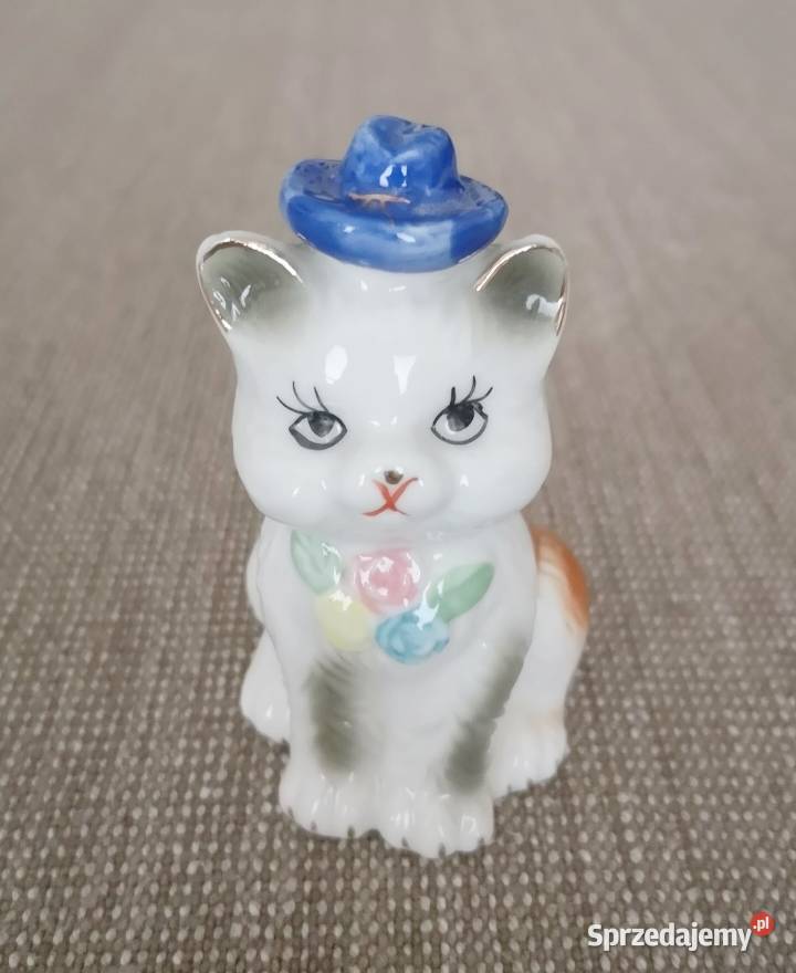 Kotek w kapeluszu stara porcelanowa figurka Katowice