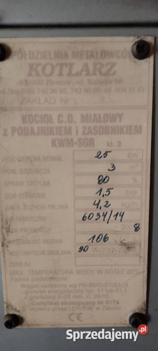 Części z kotła na ekogroszek KOTLARZ 25kW sprzedam