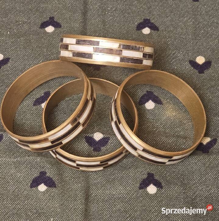 Bransolety czarno białe Vintage z miedzią i masą