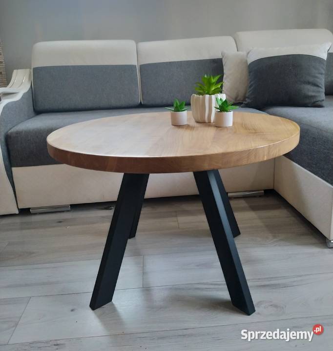 Stolik kawowy okrągły dąb lity 70 loft Warszawa sprzedam