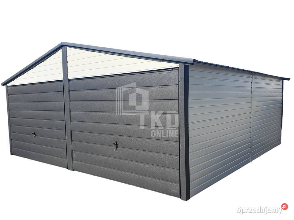 Garaż Blaszany 6x6 - 2x Brama - Antracyt + Biały TKD98