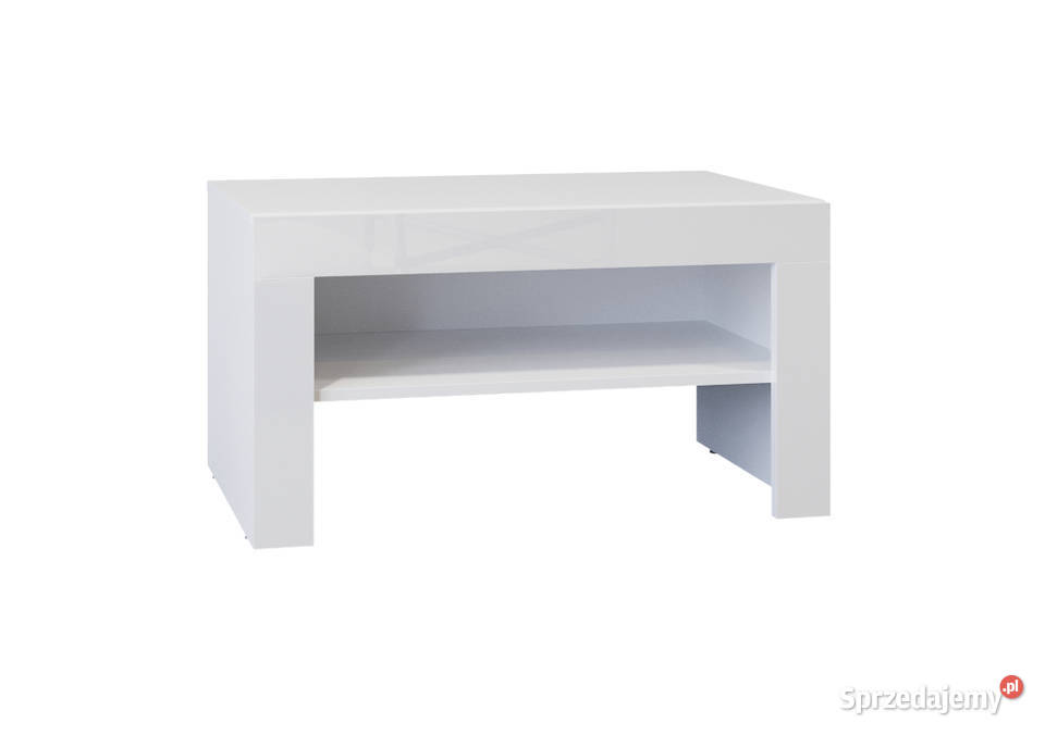 Nowa biała ławka, ławeczka, siedzisko z półką