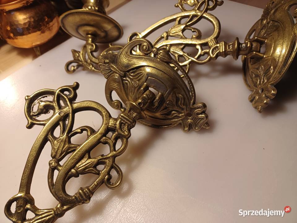 Komplet dwóch świeczników do pianina Mosiądz wielkopolskie sprzedam