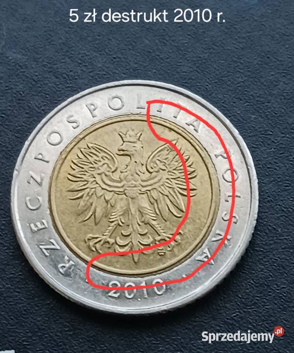 5 Złotych 2010 r Wielodestrukt z mennicy