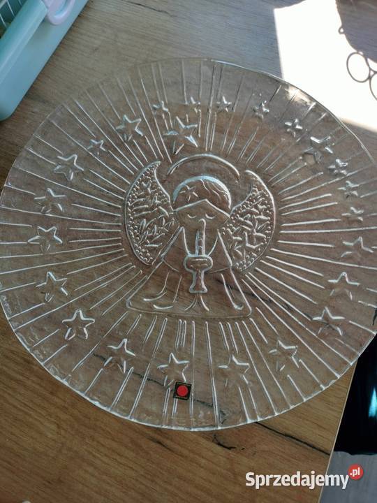 Duży talerz ciężka patera szklana z aniołem Choszczno