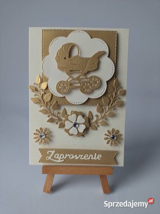 ZAPROSZENIA CHRZEST ŚWIĘTY WÓZEK W SERWETCE