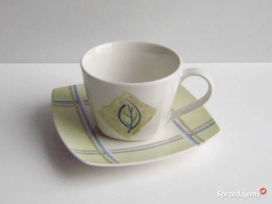 Filiżanka ze spodkiem DOMEXA listek kratka śląskie Katowice