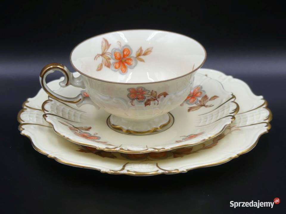 Komplet śniadaniowy Sorau Żary piękne reliefy Porcelana i szkło Poznań