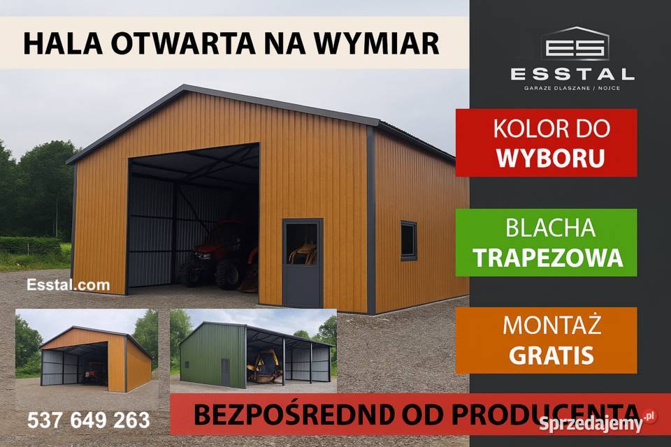 Otwarty Duży Garaż Blaszany Wita na MaszynyHala Olsztyn