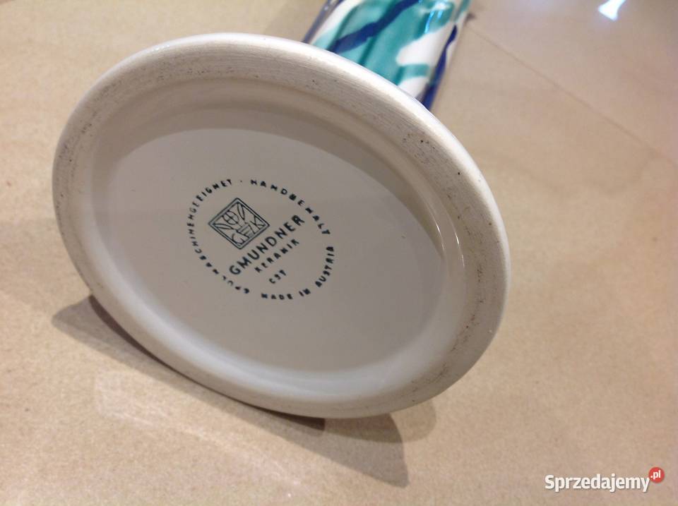 Stary Ceramiczny Wazon ręcznie malowany odcienie błękitu Nowa Sól