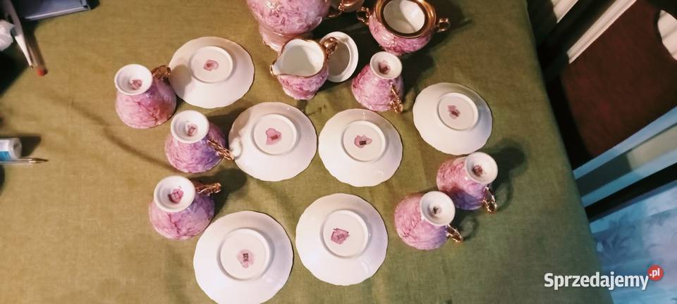 Serwis kawowy różowy Wawel PRL Serwisy