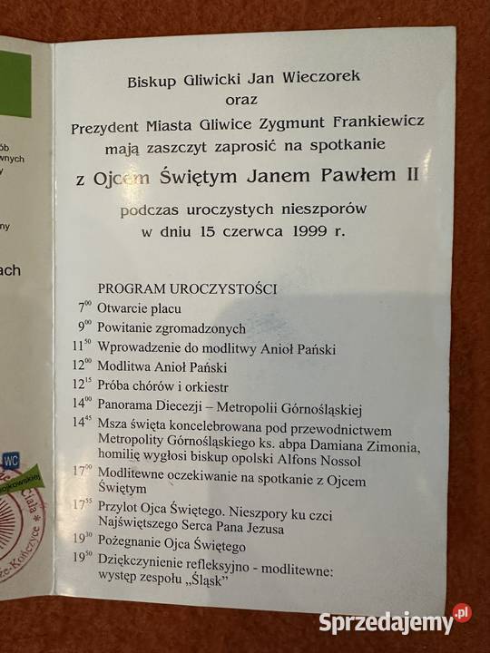 ZaproszenieWejściówka na spotkanie z Jan Paweł Kolekcje Zabrze sprzedam
