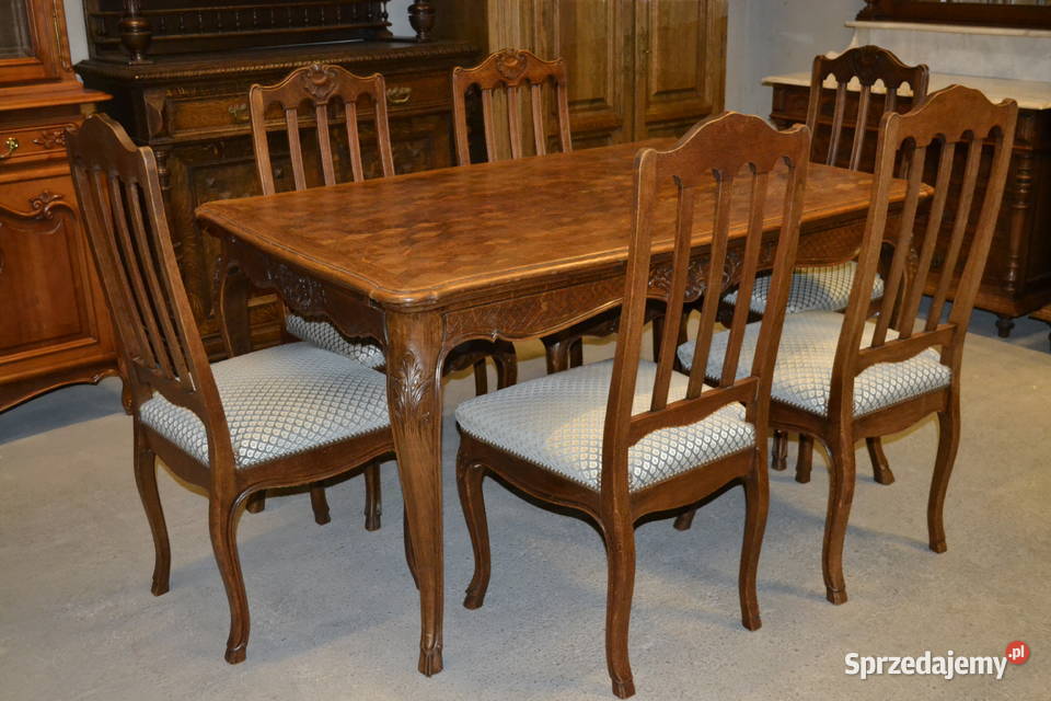 stół i 6 krzeseł .ludwikowski komplet . dąb