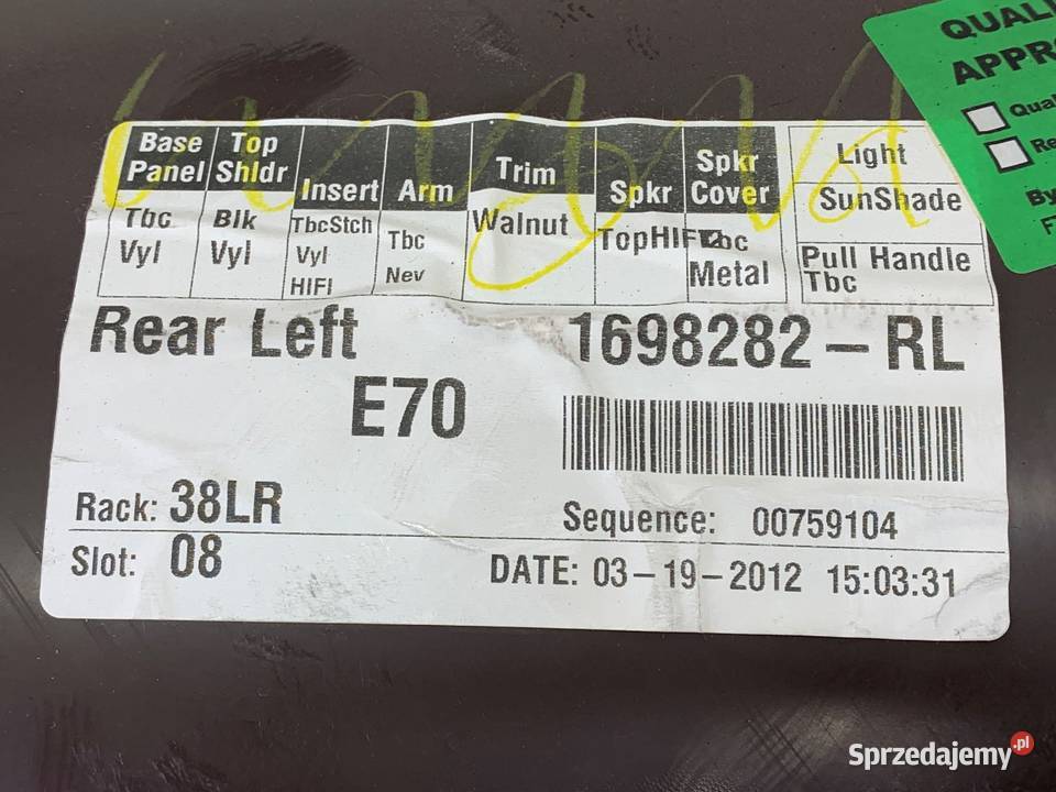 BOCZEK DRZWI TYŁ LEWY BMW E70 SUV 0613 TAPICERKA