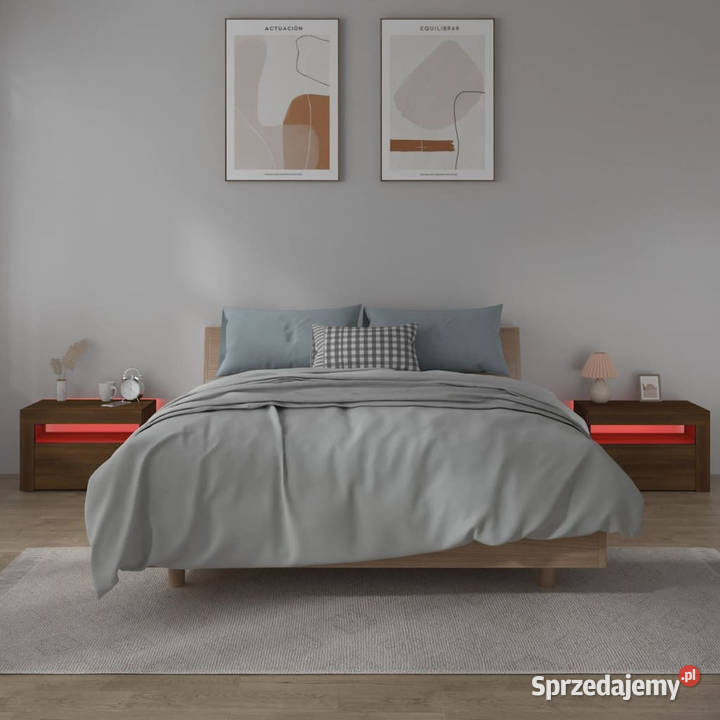 Szafki nocne z LED 2 brązowy dąb 60x35x40 Warszawa