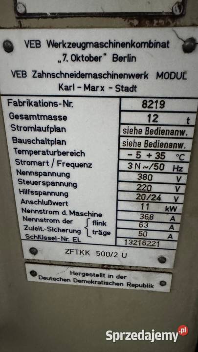 Frezarka do kół stożkowołukowych ZFTKK 500 śląskie Tarnowskie Góry