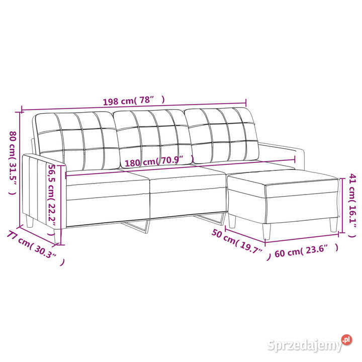 3osobowa sofa z podnóżkiem taupe 180 tkaniną Warszawa
