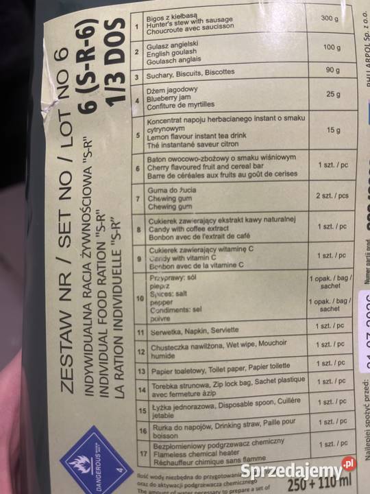 Racja żywnościowa SR6 Poznań sprzedam