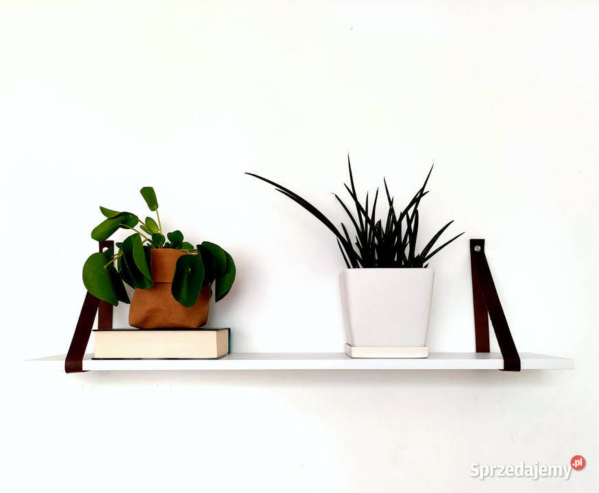 Półka loft na paskach ze skóry biała półka 1.8cm mazowieckie Warszawa