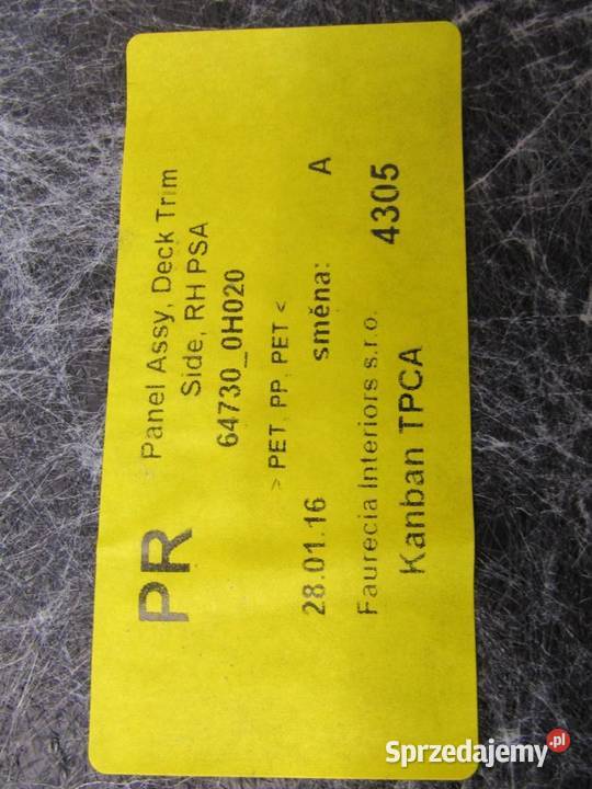 BOCZEK BAGAŻNIKA PRAWY STRONA PRAWA PEUGEOT 108