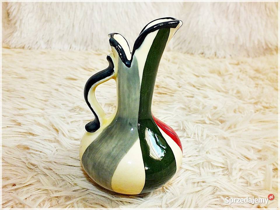 Stary kolorowy wazonik ceramiczny Sygnowany z lubuskie Żary