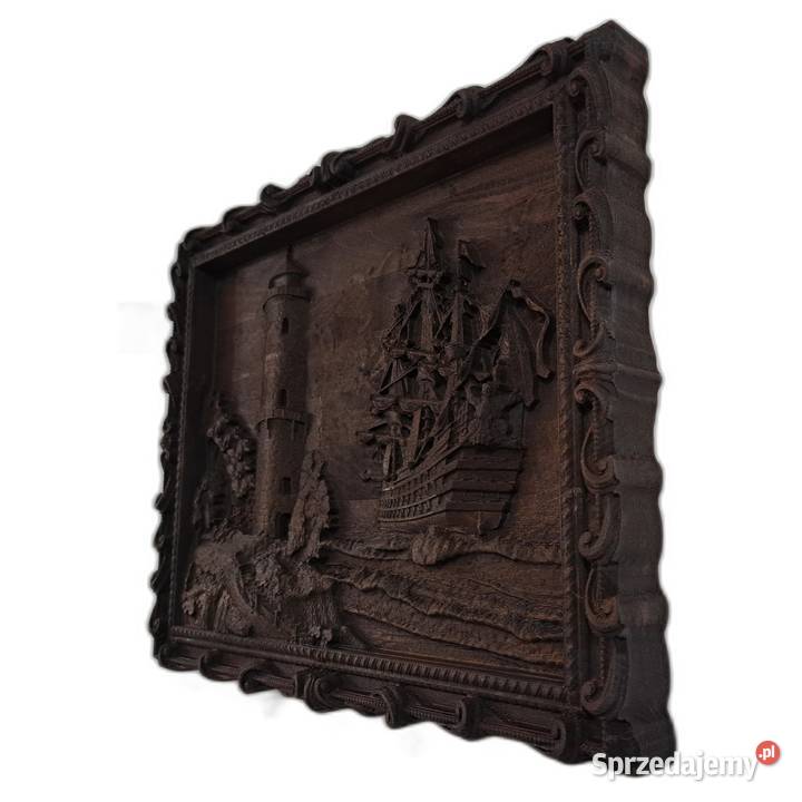 Rzeźba Latarnia i statek klasyczna płaskorzeźba