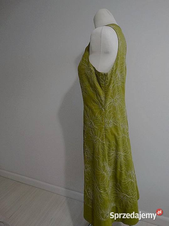 Sukienka Laura Ashley Limonkowa Zdobiona Haftem Długość Midi Łomża