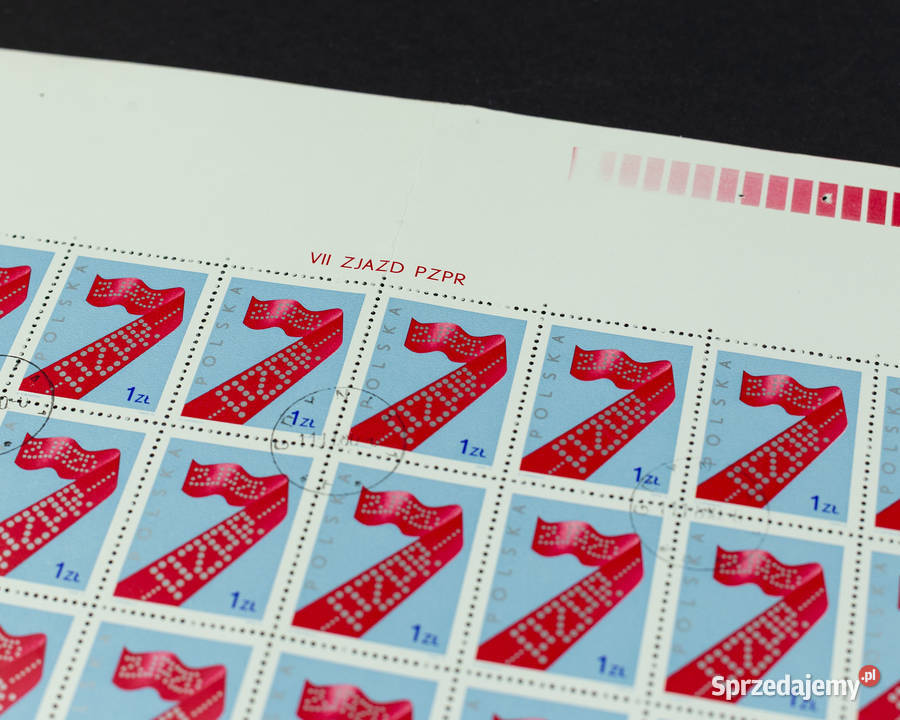 Znaczki PRL 1975 VII Zjazd PZPR 50 pełny arkusz Filatelistyka Łuków