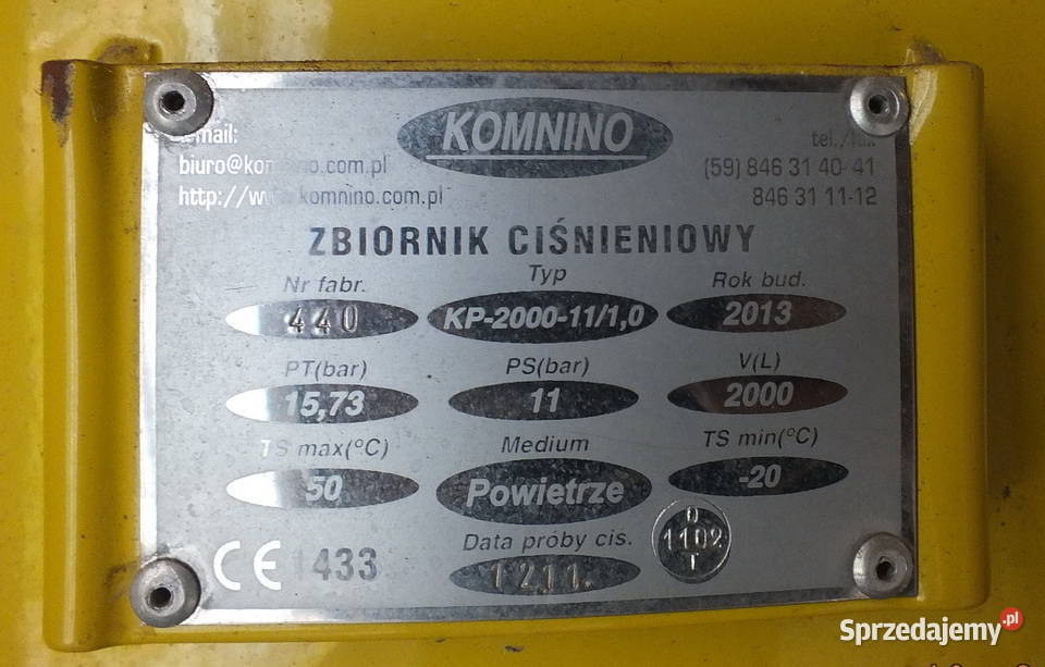 Zbiornik ciśnieniowy KOMNINO typ KP20001110 2000 dolnośląskie Wałbrzych