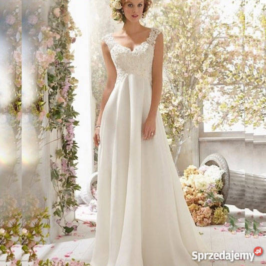 SUKNIA ŚLUBNA tren hafty WESELE CYWILNY 44 XXL Jelenia Góra