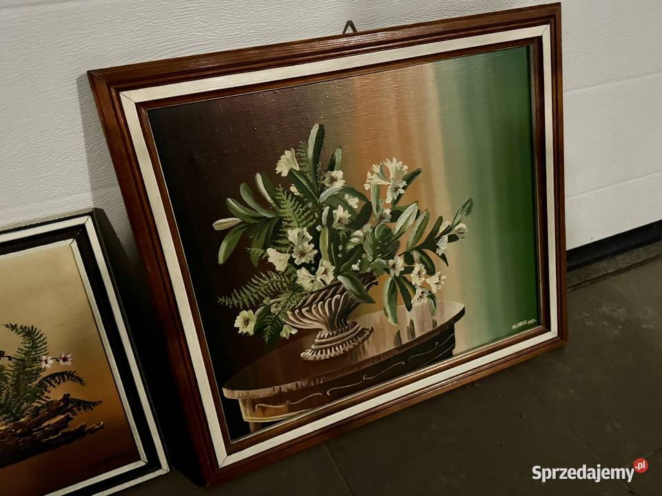 Dwa obrazy Pilarek lata 80 olej martwa natura w Obrazki i obrazy Wojkowice