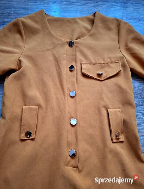 Śliczna musztardowa sukienka na guziczki 36 z Kraków sprzedam