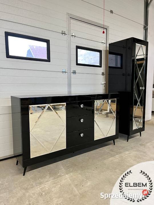 Komplet komoda witryna czarny połysk w stylu Warszawa