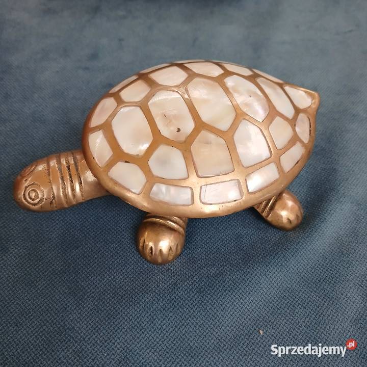 Mosiężny żółw masa perłowa puzderko szkatułka Warszawa