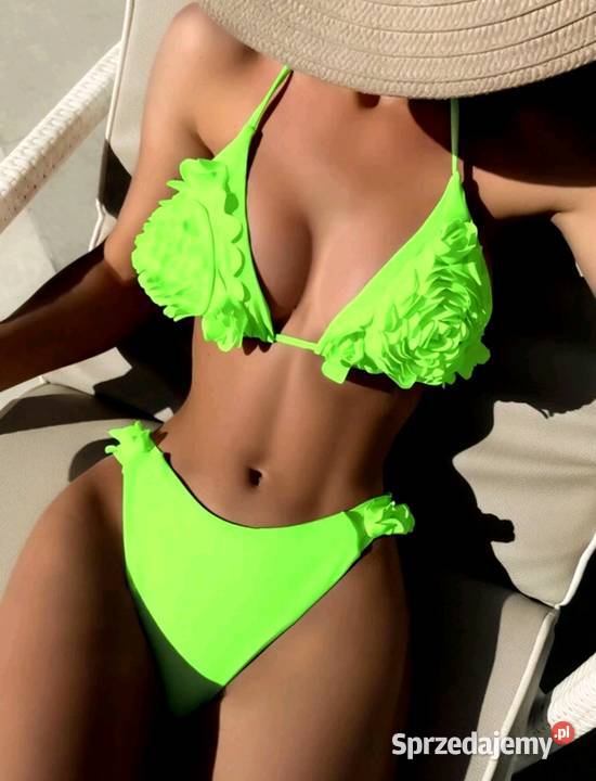 Bikini strój kąpielowy neon zielony kwiaty 3d Bielizna damska Kłodzko