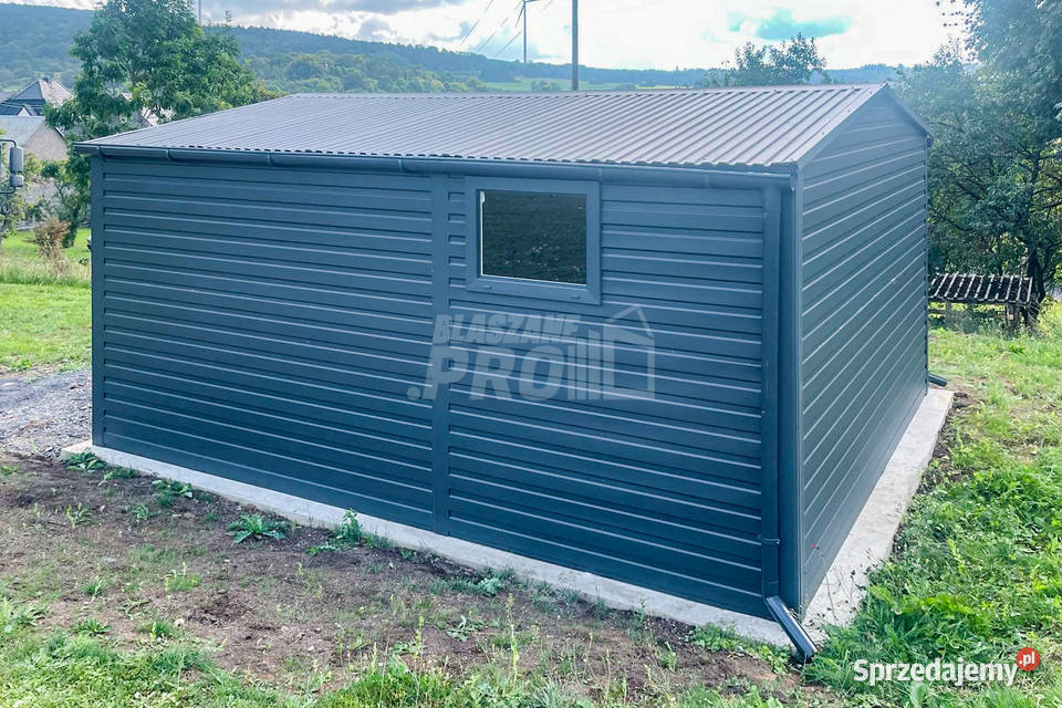 Garaż blaszany 45x5m Brama uchylna okno antracyt blacha Oświęcim