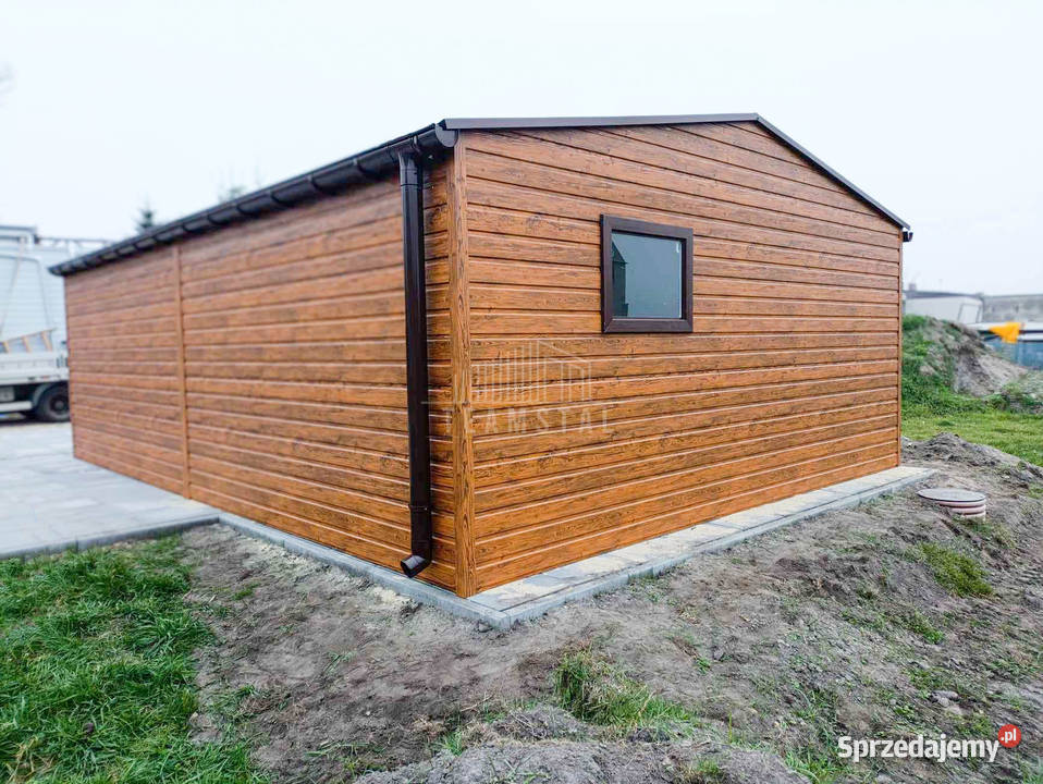 Garaż blaszany 6x6m Brama uchylna drzwi 2x okno